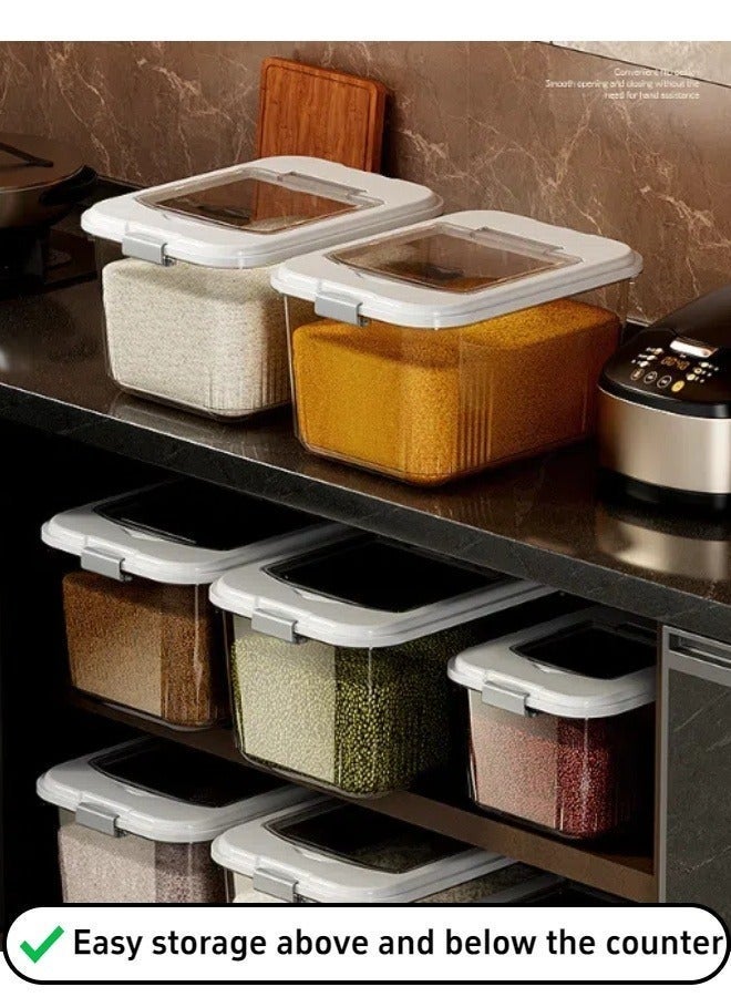 Reelyo Rice Bucket, Clear Plastic Grain Bucket with Measuring Cup, Sealed Household Grain Storage Bucket Transparent Square Rice Storage Box Kitchen Rice Bucket Grain Cereal Dispenser Sealed Storage Box with Lid - Image 5